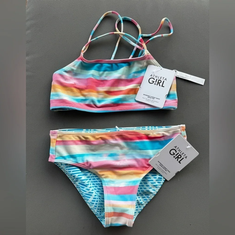 Athleta Girl Reversible Sunset Oasis Bikini and Top Size XL /14